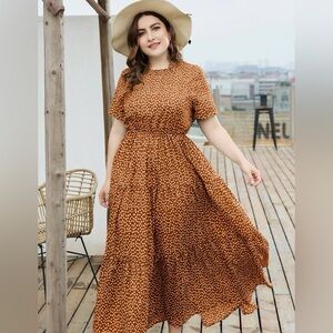 Burnt Orange 2X Floral Ruffle Maxi Dress